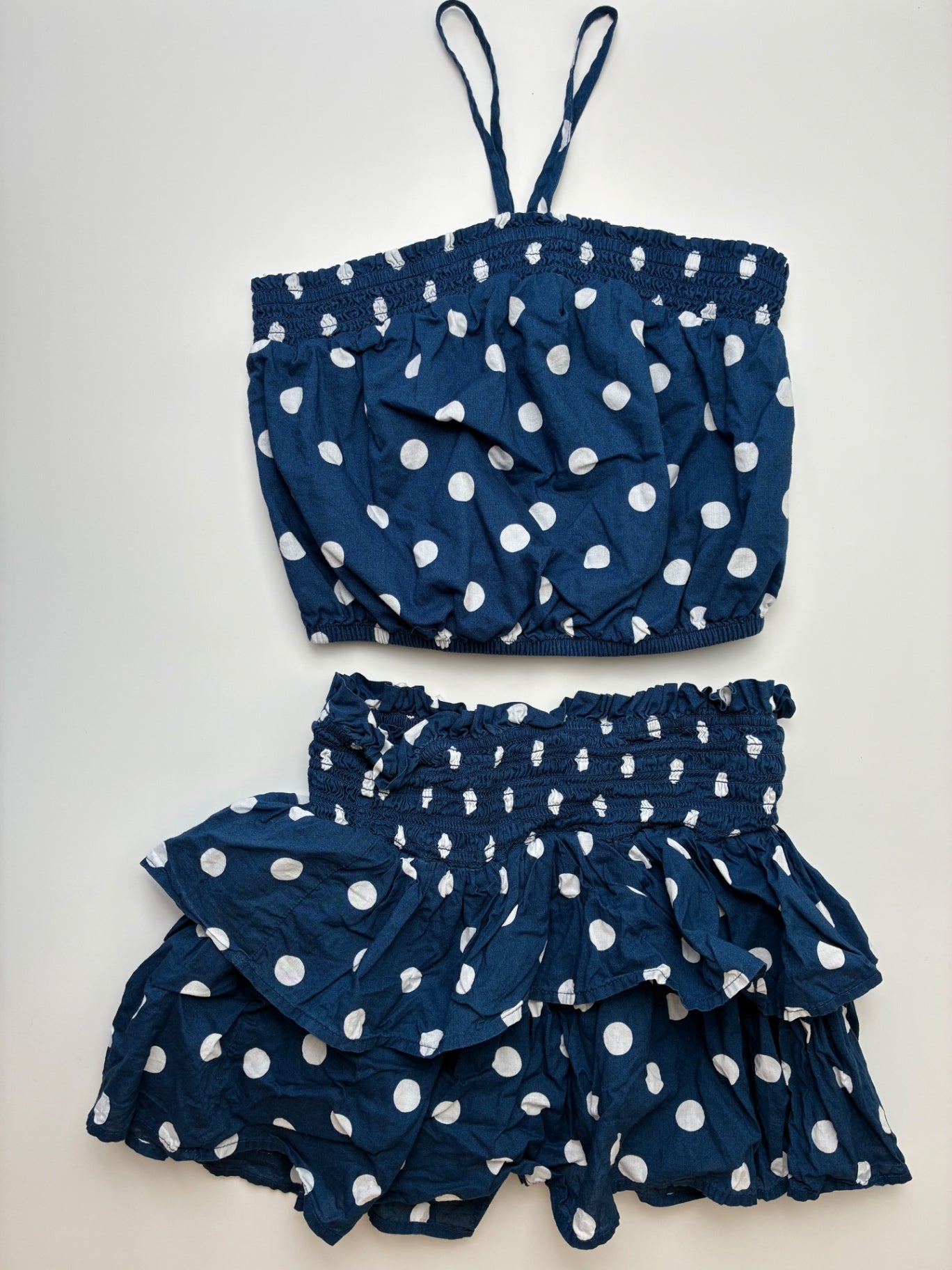 Gap Kids 2 Piece Ensemble - Navy Blue Polka Dot Halter + Tiered Skirt | size 8