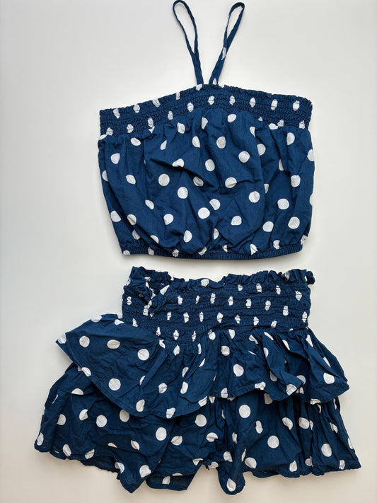 Gap Kids 2 Piece Ensemble - Navy Blue Polka Dot Halter + Tiered Skirt | size 8