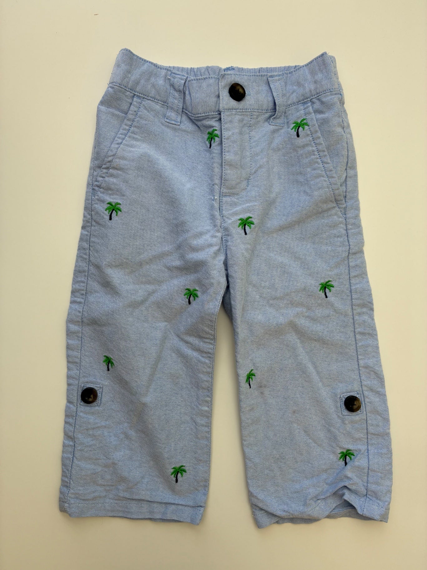 Janie and Jack Pants - Blue Palm Tree Embroidery | size 12 - 18 Months