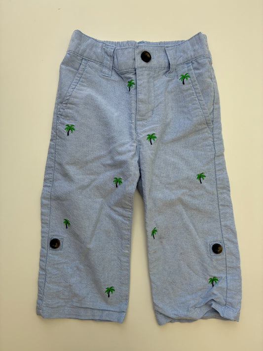 Janie and Jack Pants - Blue Palm Tree Embroidery | size 12 - 18 Months