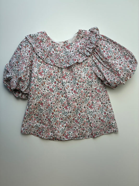 Janie and Jack Shirt - Pink Floral Puff Sleeve | size 7