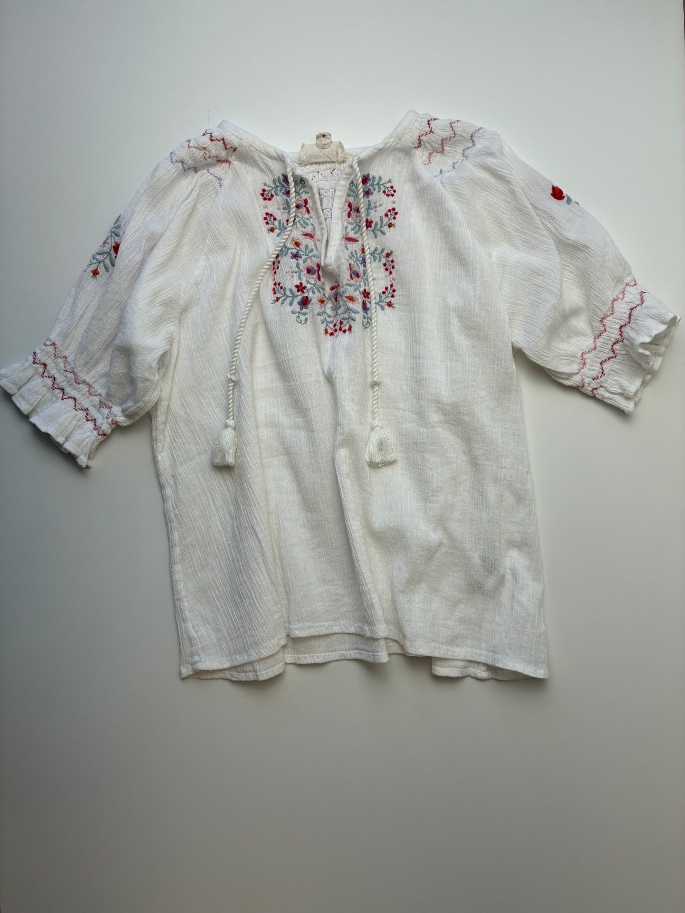 Louis Louise Shirt - White Embroidered Blouse 100% Cotton | size 8