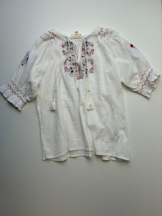 Louis Louise Shirt - White Embroidered Blouse 100% Cotton | size 8