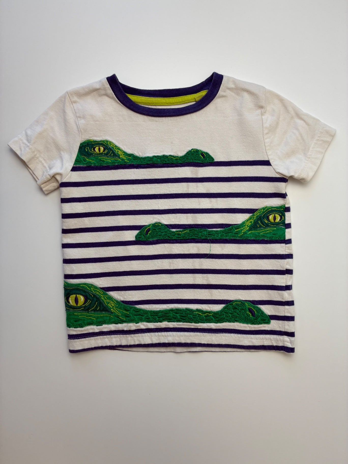 Mini Boden T-Shirt - Cream Striped + Crocodiles | size 2T/3T