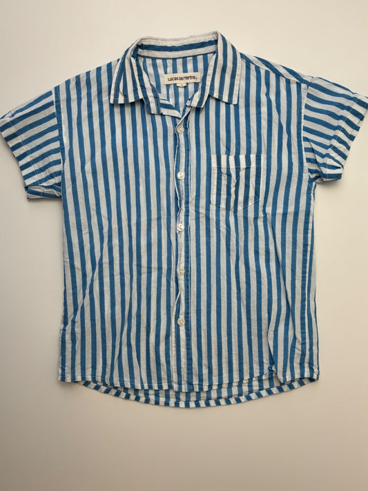 Lucas Du Tertre Shirt - Blue Striped Short Sleeve Button Up | size 6