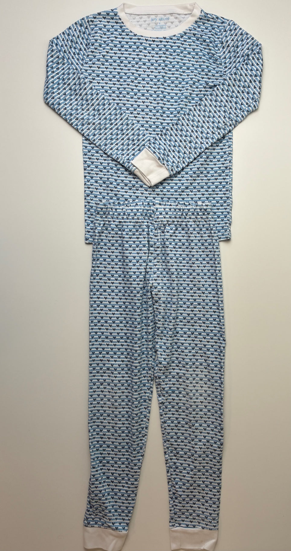 Joy Street 2 Piece Ensemble - Blue Striped Hearts Long Sleeve + Legging Pajamas | size 8