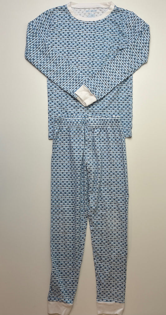 Joy Street 2 Piece Ensemble - Blue Striped Hearts Long Sleeve + Legging Pajamas | size 8