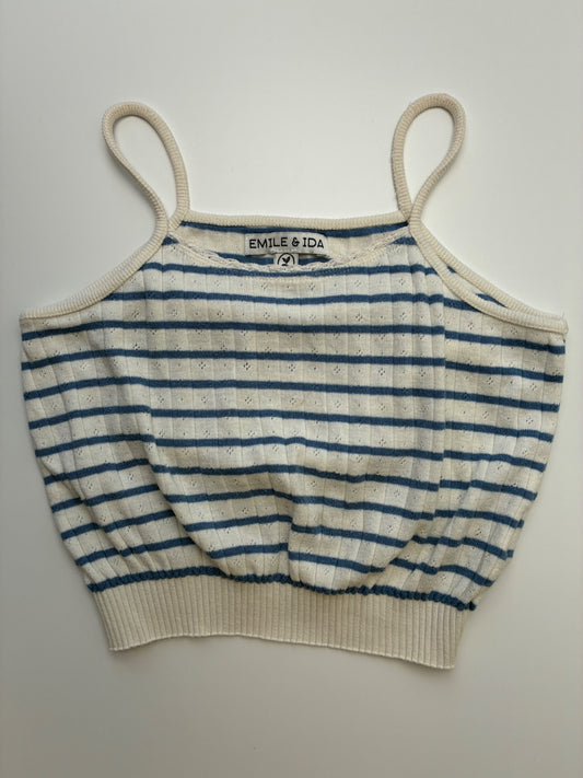Emile & Ida Tank Top - Blue Knit + Striped | size 8