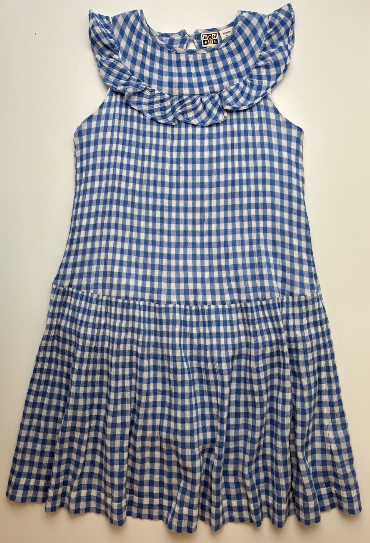 Bonton Dress - Blue Gingham 100% Cotton | size 8
