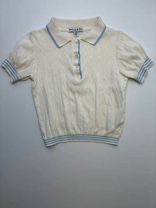 Emile & Ida Shirt - Cream Knit Polo | size 8