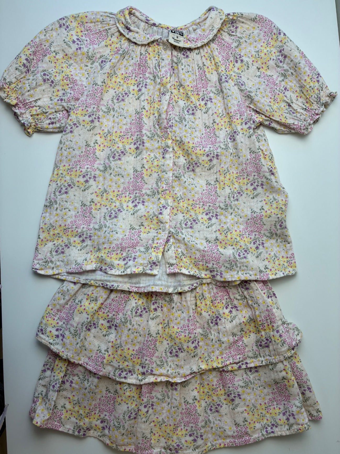 Bonton 2 Piece Ensemble - Multicolor Floral Skirt + Shirt | size 8