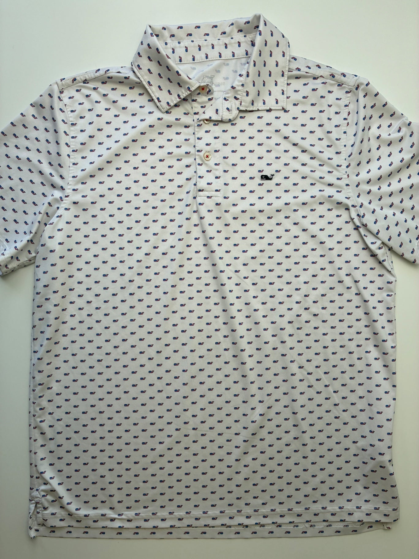 Vineyard Vines Shirt - White American Flag Whales Sankaty Polo | size 18