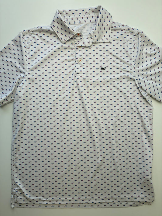 Vineyard Vines Shirt - White American Flag Whales Sankaty Polo | size 18
