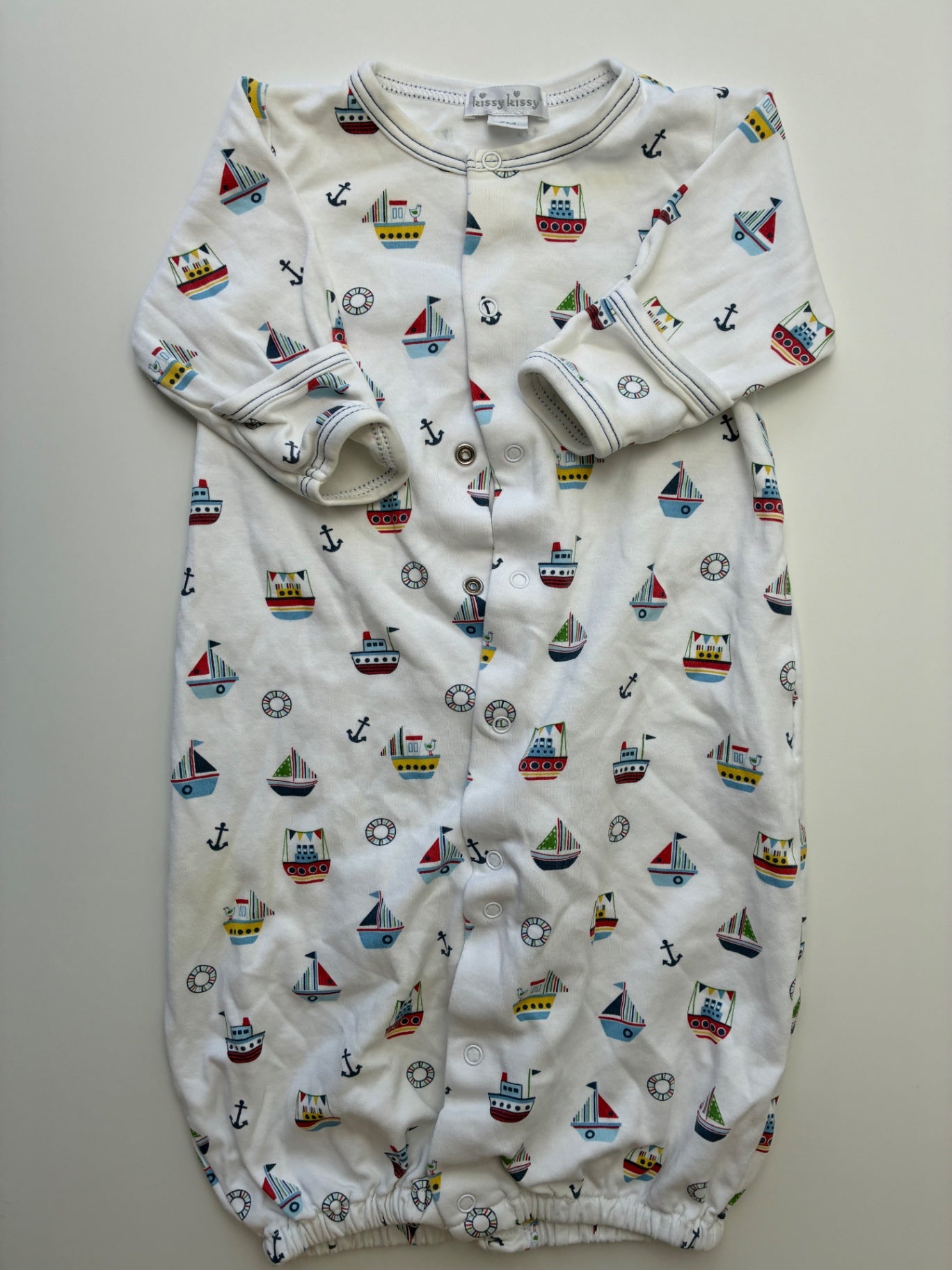 Kissy Kissy Onesie - White Ships + Convertible Gown | size 0 - 3 Months