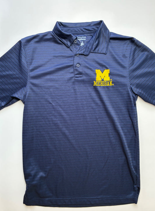 Champion Shirt - Navy Blue Michigan Striped Polo (Adult Size Small) | size 16/18