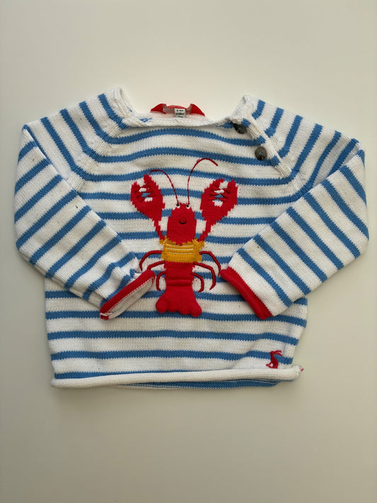 Joules Sweater - Blue Striped + Lobster | size 3 - 6 Months