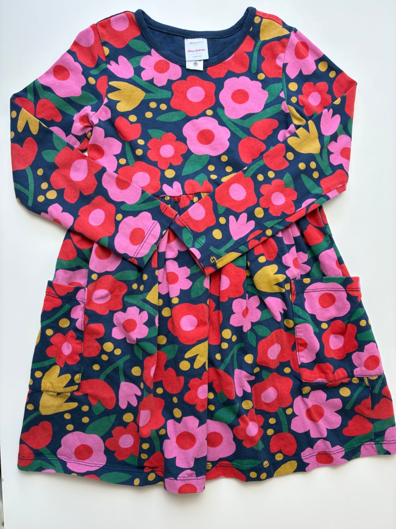 Hanna Andersson Dress - Multicolor Flower Pattern with Pocket | size 6/7