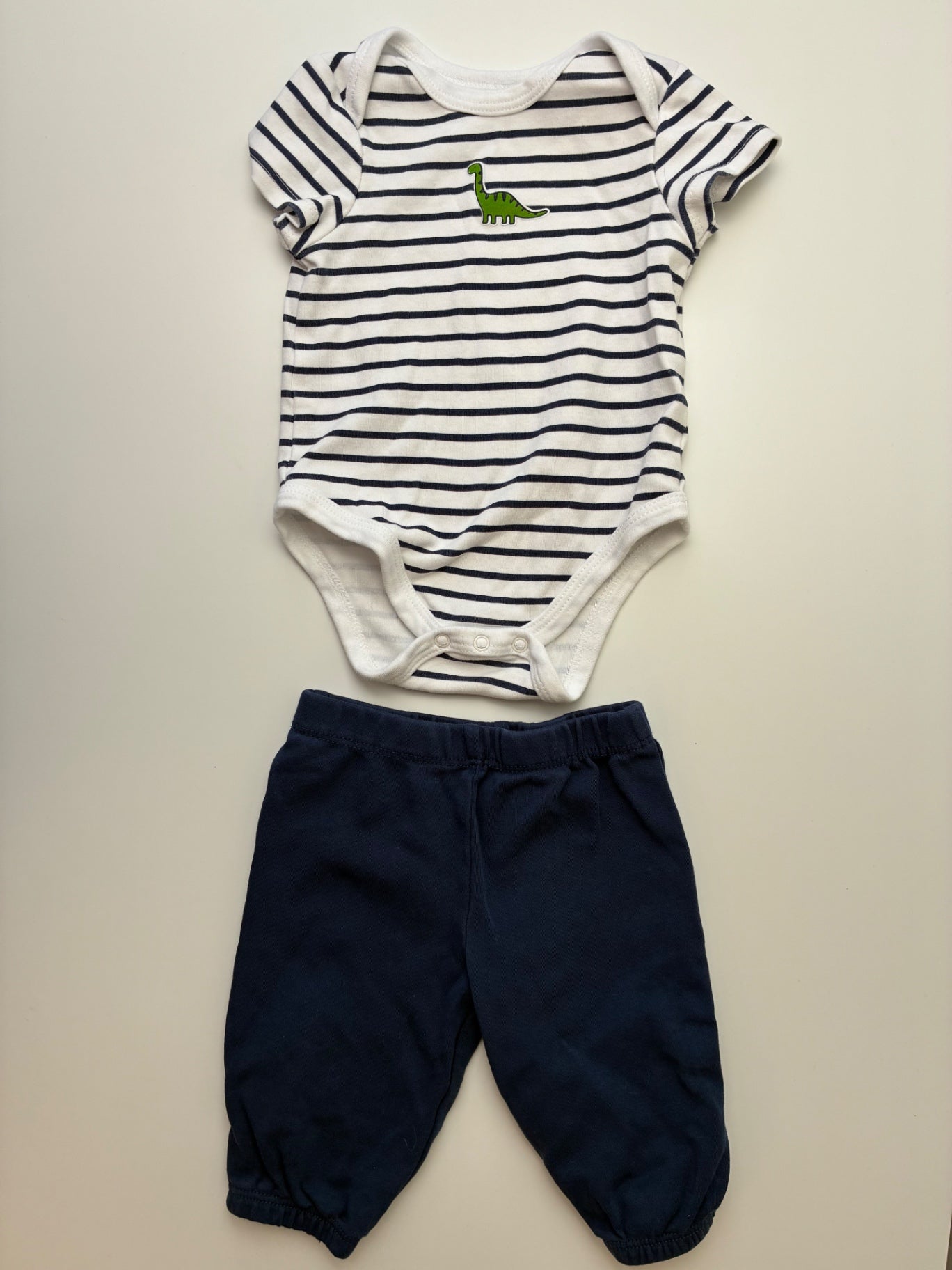 Little Me 2 Piece Ensemble - Navy Blue 100% Cotton Striped Onesie + Leggings | size 6 Months