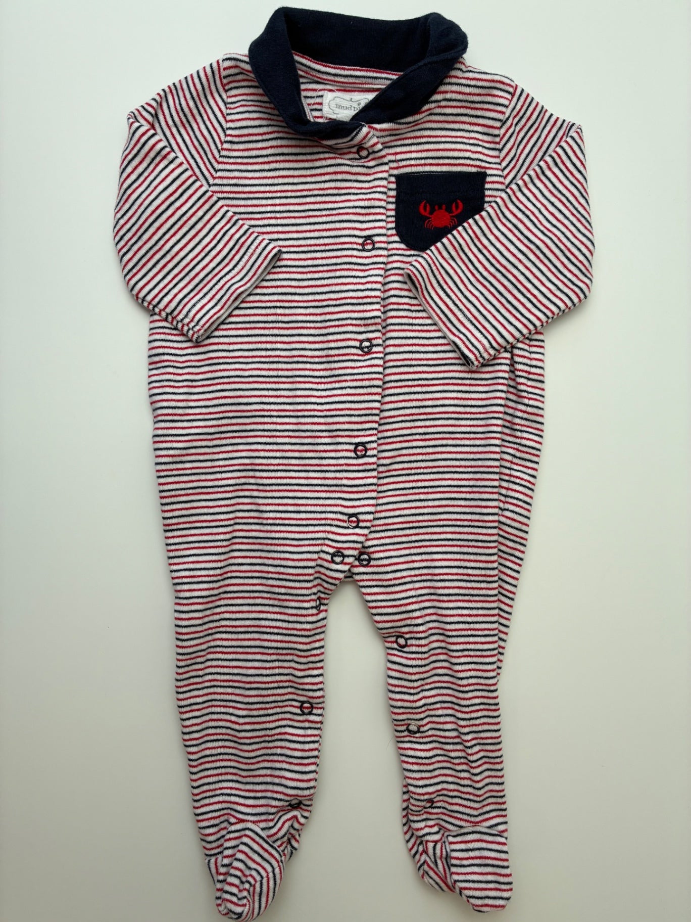 Mudpie Onesie - Navy Blue/Red Striped w/ Collar | size 0 - 3 Months