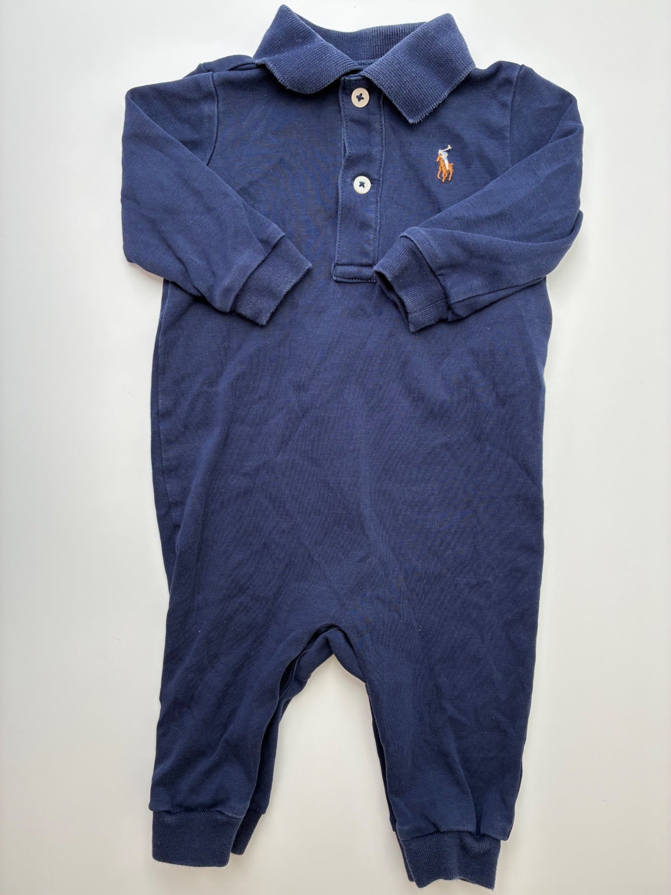 Ralph Lauren Onesie - Navy Blue Long Sleeve Polo | size 6 Months