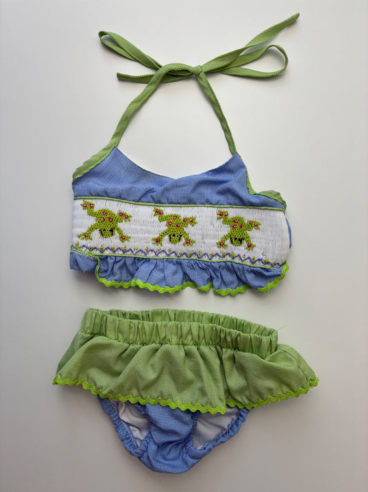 Castles & Crowns Swimsuit - Blue Frog Embroidery Bikini | size 24 Months
