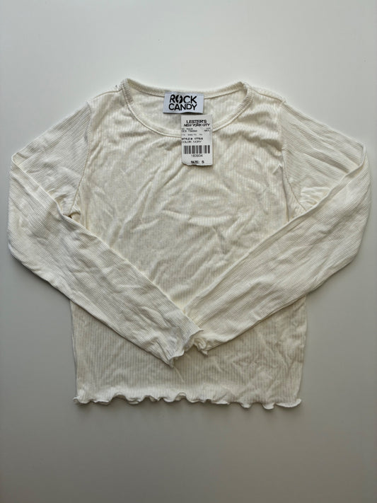 Rock Candy Long Sleeve T-Shirt - White Ribbed Lettuce Hem | size 5T/6