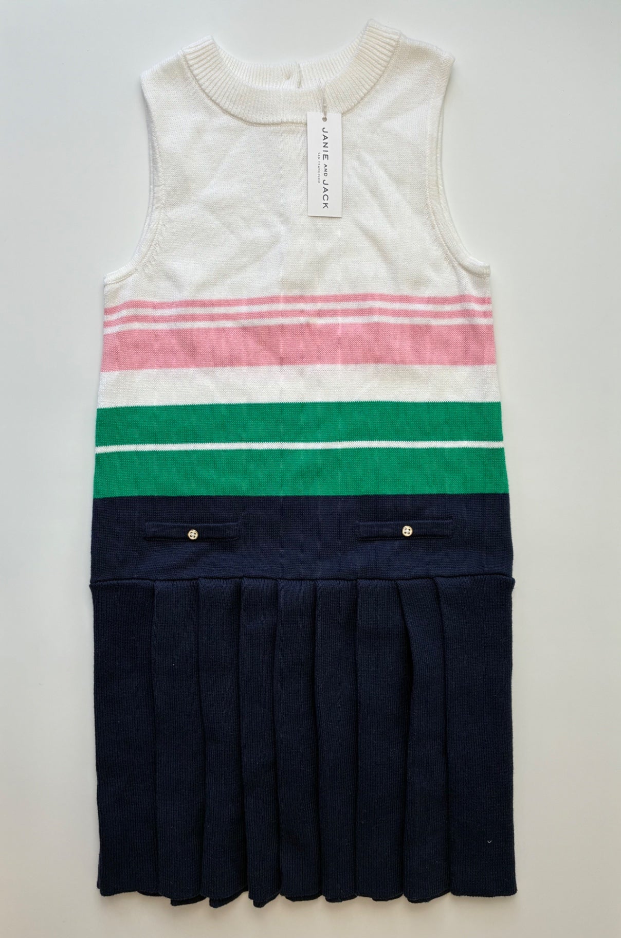 Janie and Jack Dress - White Knit Striped + Pleated | size 10