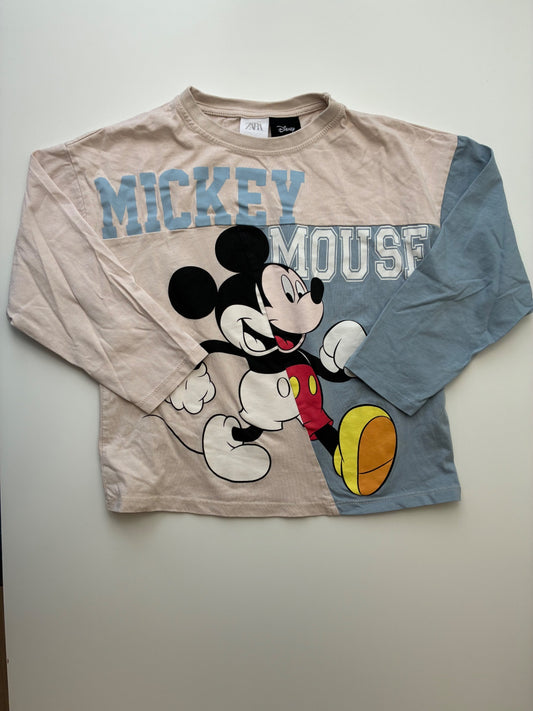 Zara Long Sleeve T-Shirt - Tan Mickey Mouse Patch Work | size 8