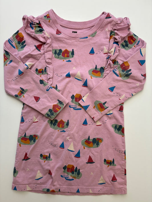 Tea Dress - Pink Boat Scenery Long Sleeve | size 3T