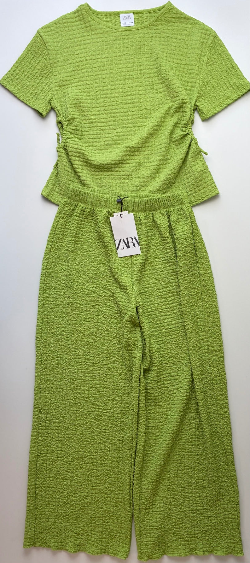 Zara 2 Piece Ensemble - Green Textured Short Sleeve + Wide Leg Pants | size 10