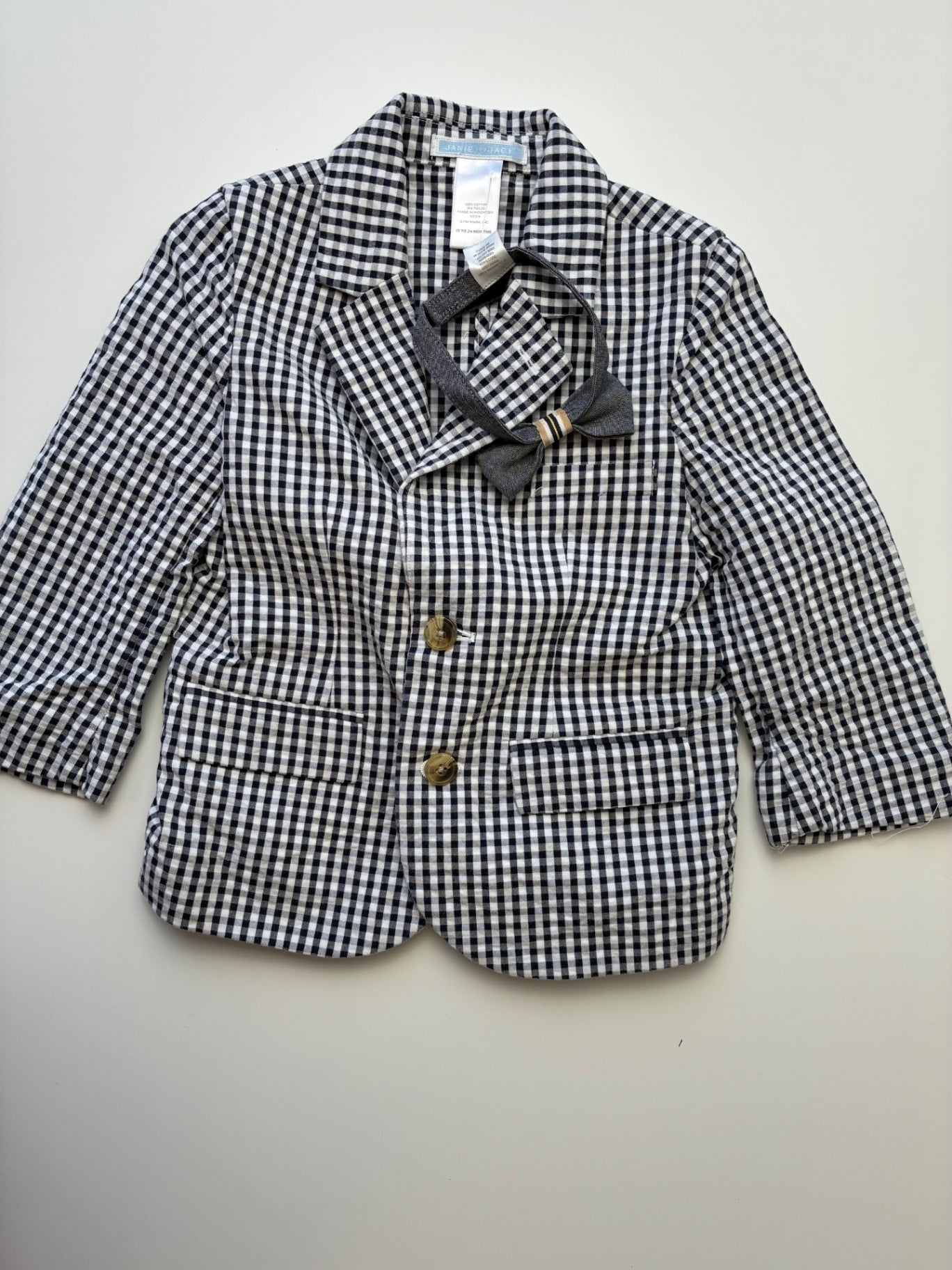 Janie and Jack Blazer - 100% Cotton Gingham with Bow Tie | size 18 - 24 Months