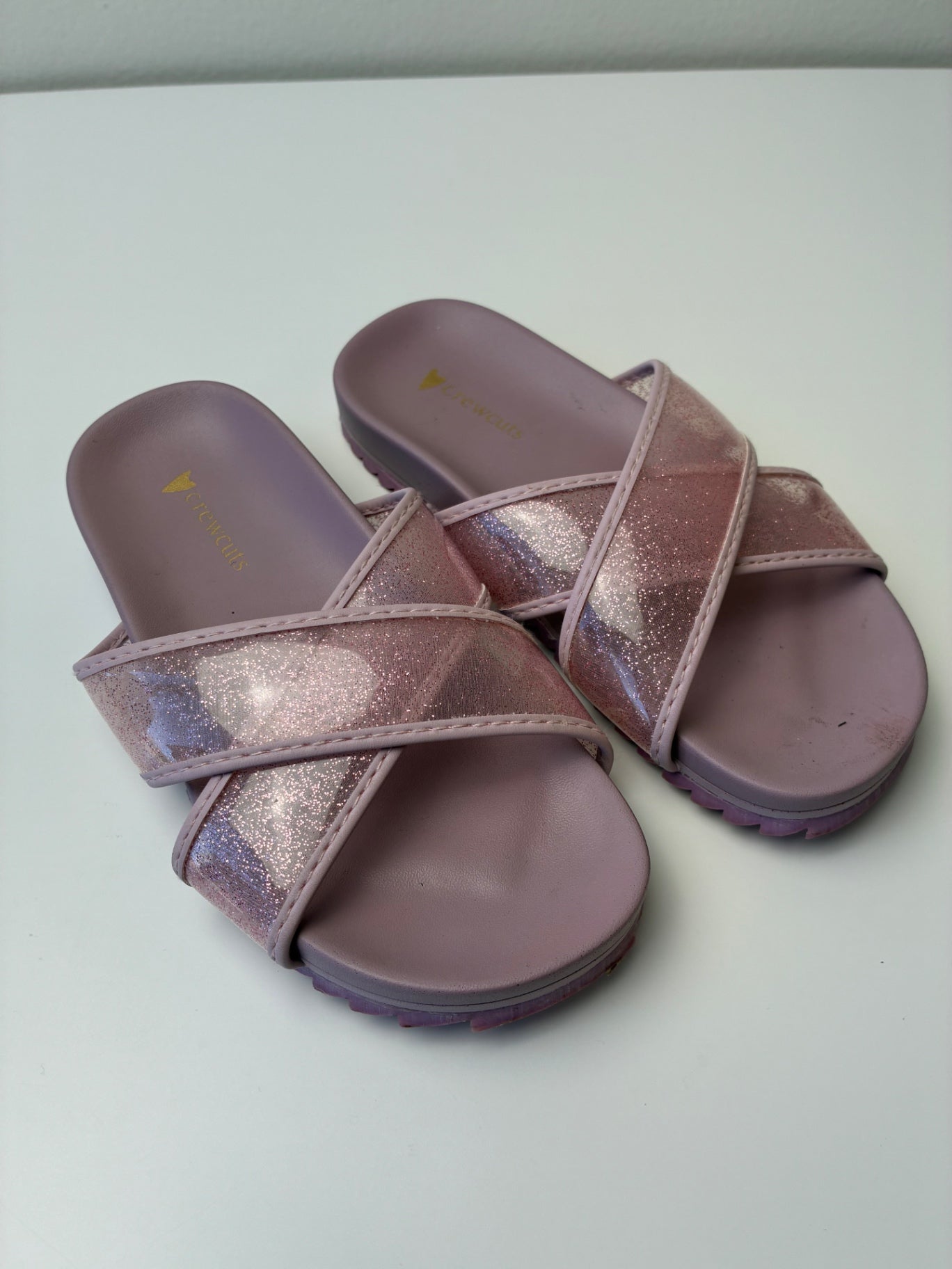 Crewcuts Shoes - Pink Glitter Strap Slides | size Shoe 11