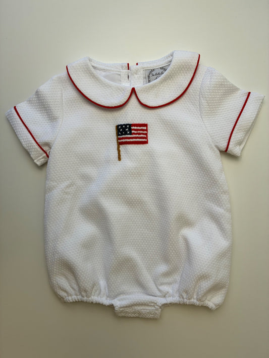 The Bella Bean Onesie - White American Flag Bubble | size 12 Months
