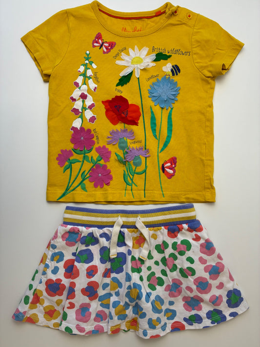 Mini Boden 2 Piece Ensemble - Yellow Flower T-Shirt + Animal Print Skirt | size 4T/5T