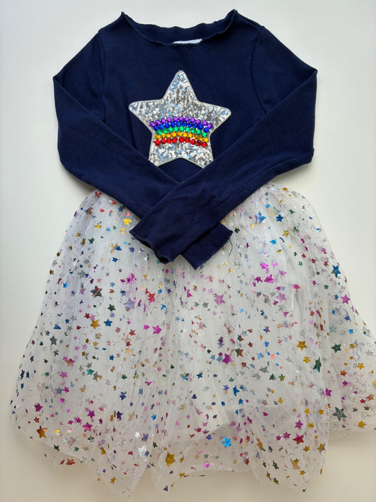 Lola & The Boys Dress - Navy Blue Sequin + Tulle Stars | size 6