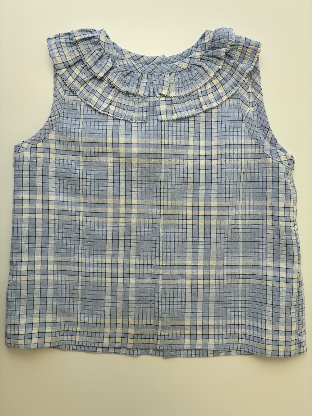 Maison Me Shirt - Blue Sleeveless Plaid Blouse + Ruffle Collar | size 4T