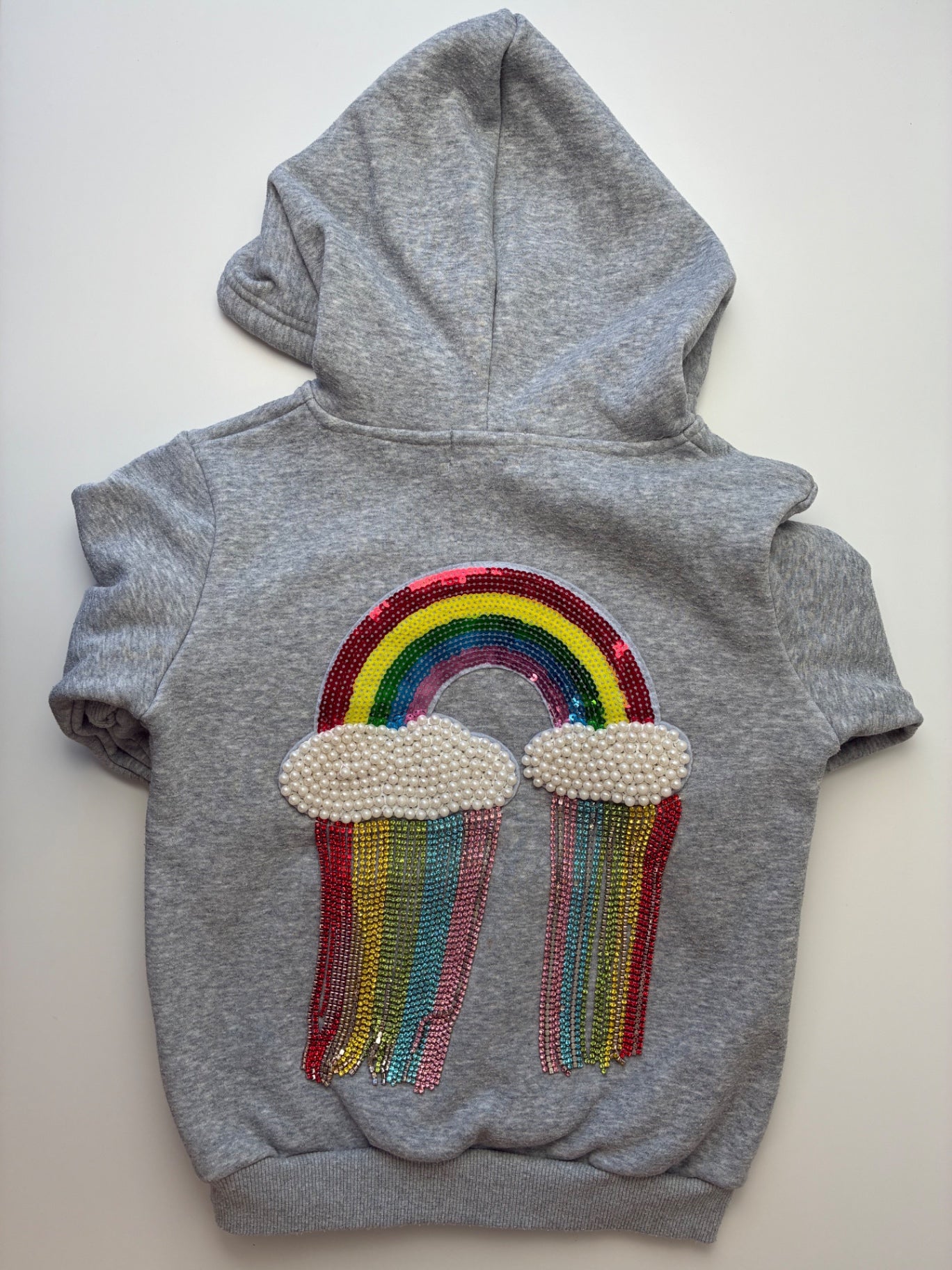 Lola & The Boys Sweatshirt - Gray Sequin Rainbow Hoodie | size 8