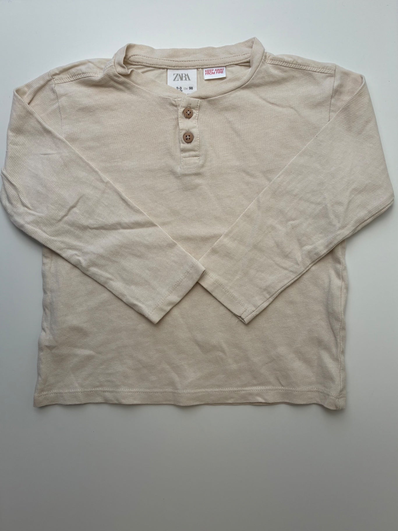 Zara Shirt - Cream 100% Cotton Henley | size 2T/3T