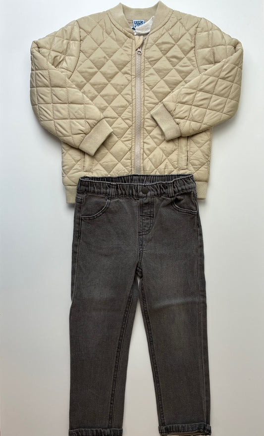 Little Lad 3 Piece Ensemble - Multicolor T-Shirt + Jeans + Puffer Jacket | size 4T