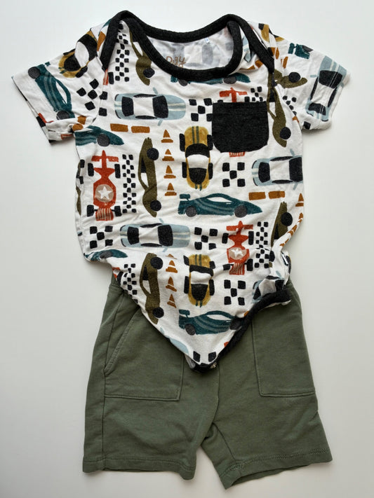 Little Sleepies 2 Piece Ensemble - Multicolor Cars Bodysuit + Shorts | size 18 - 24 Months