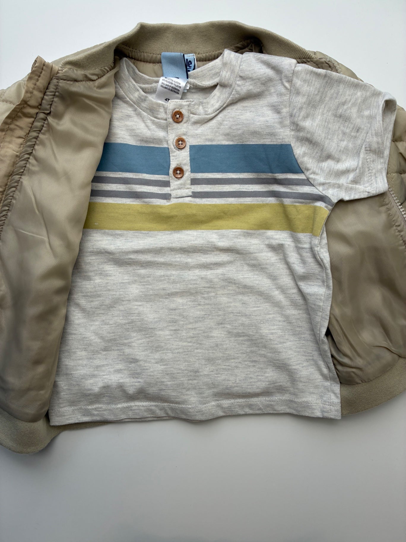Little Lad 3 Piece Ensemble - Multicolor T-Shirt + Jeans + Puffer Jacket | size 4T