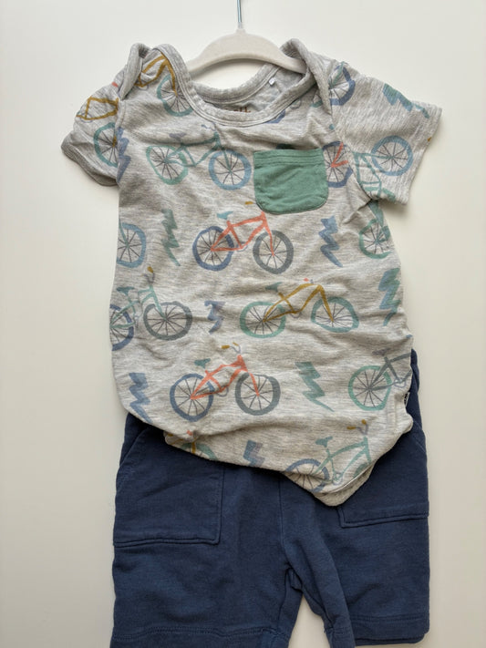Little Sleepies 2 Piece Ensemble - Multicolor Bicycle Bodysuit + Shorts | size 18 - 24 Months