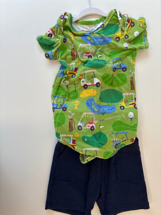 Little Sleepies 2 Piece Ensemble - Multicolor Golf Bodysuit + Shorts | size 18 - 24 Months