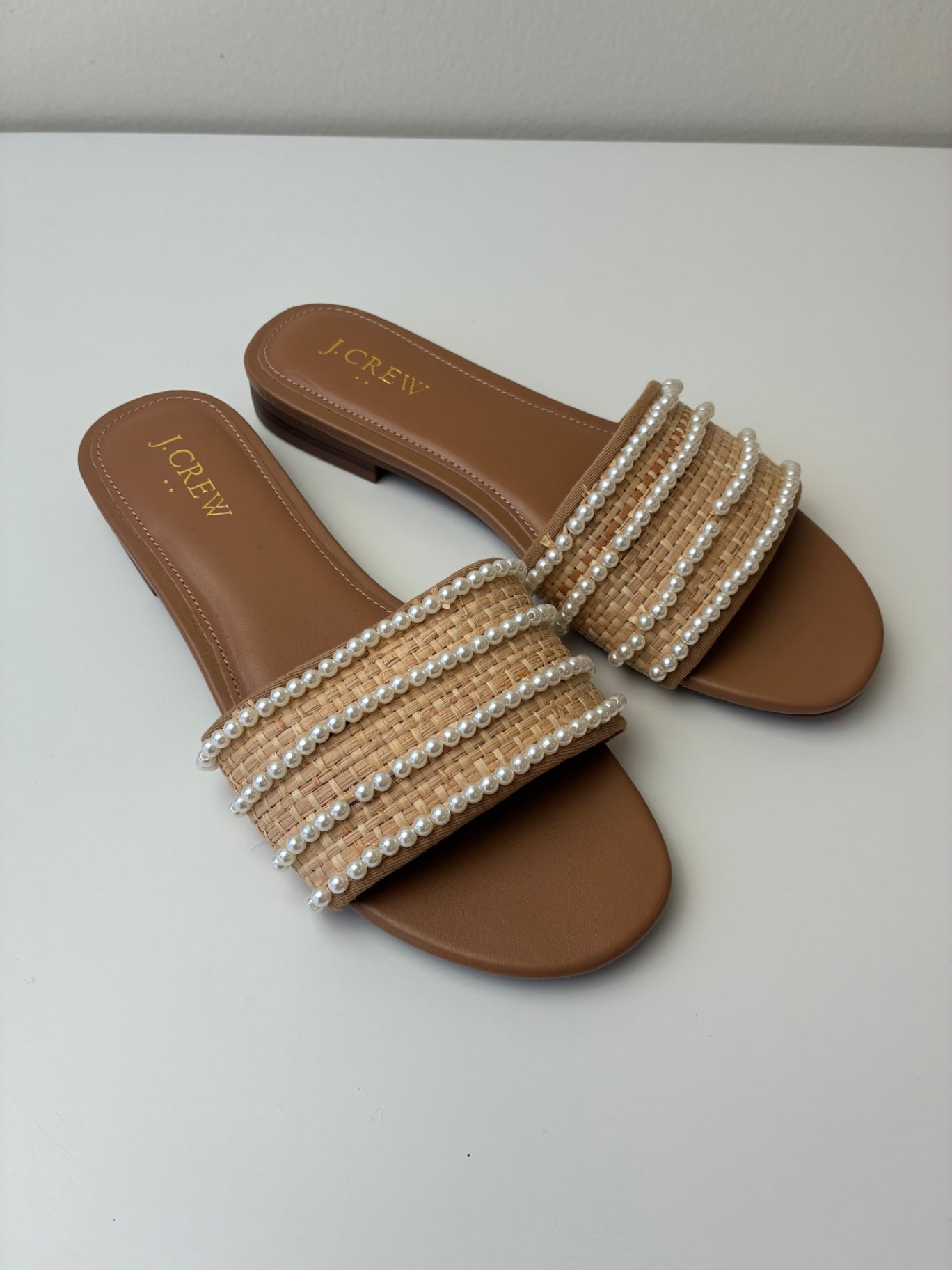 J. Crew Shoes - Tan Woven + Pearl Strap Sandals | size Shoe 6