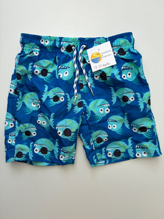 Corona Swimsuit - Blue Piranha Swim Trunks | size 18 - 24 Months