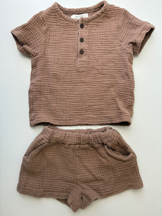 Kendi 2 Piece Ensemble - Brown Muslin T-Shirt + Shorts | size 3T