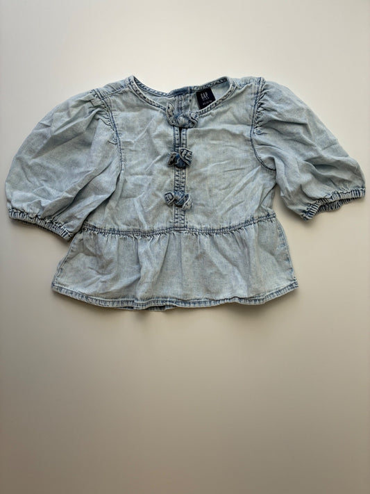 Gap Kids Shirt - Blue Chambray Puff Sleeve Blouse | size 4T/5T