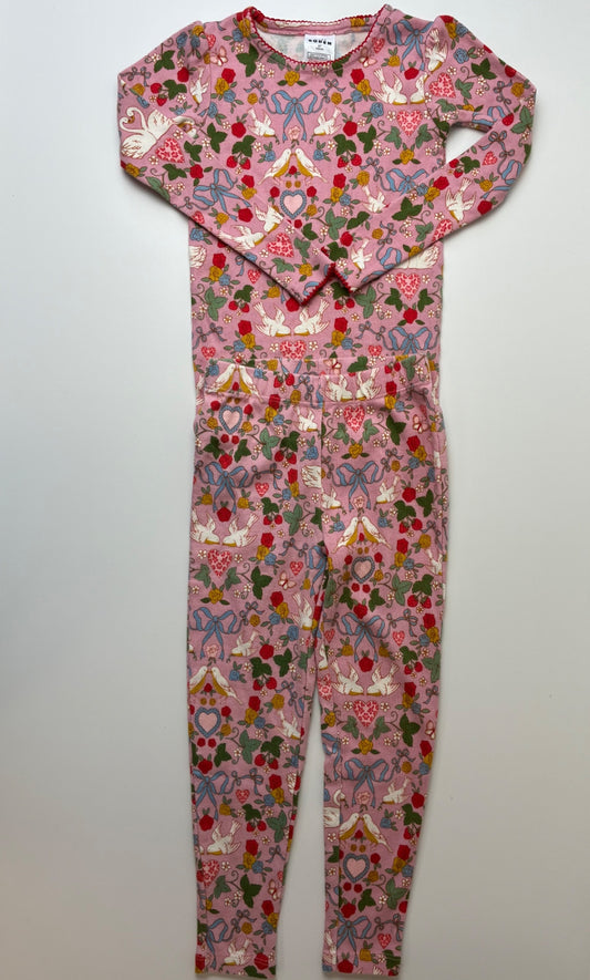 Mini Boden 2 Piece Pajamas - Pink Doves + Bows Pajamas | size 5T