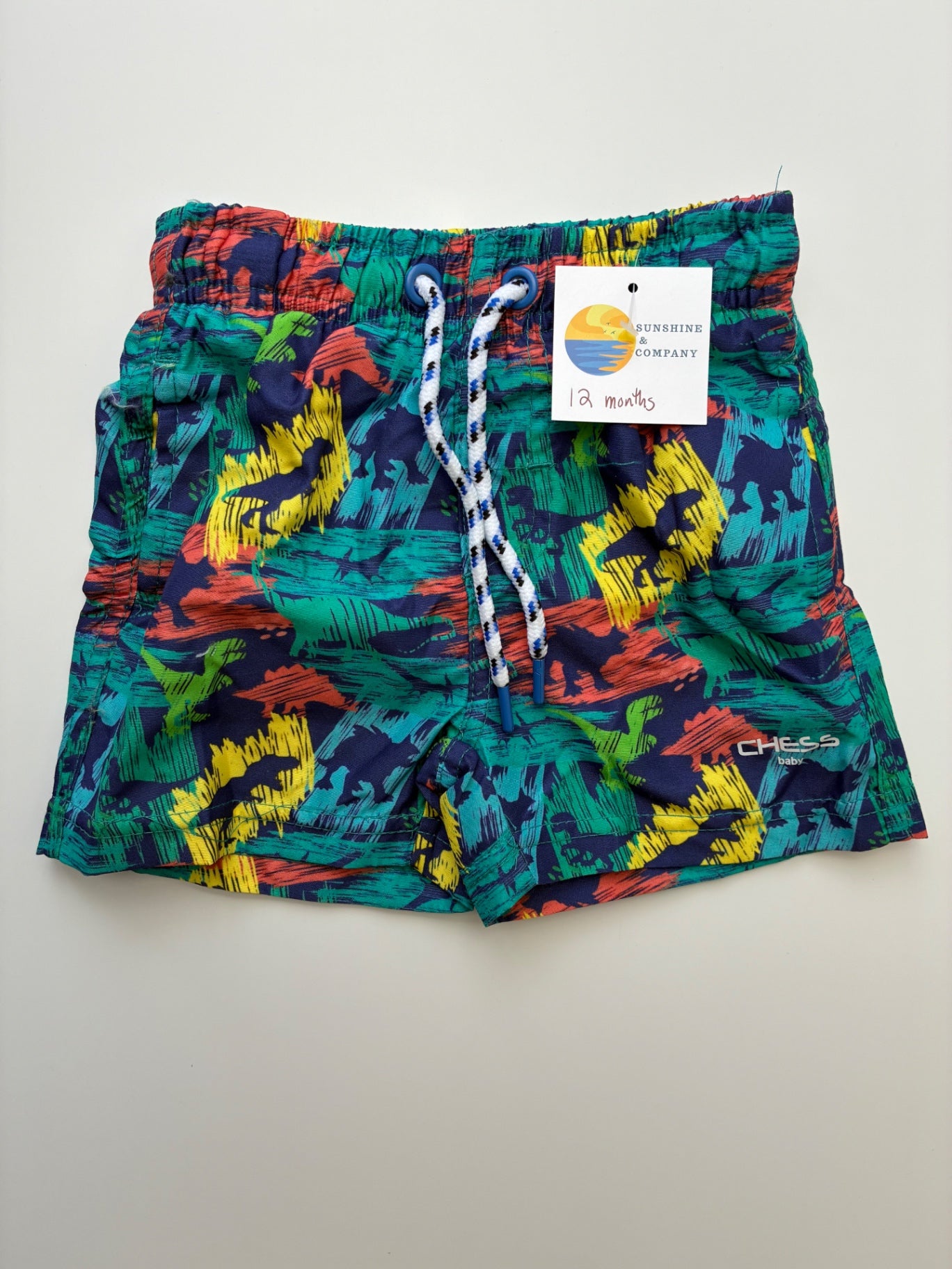 Chess Swimsuit - Multicolor Dinosaur Swim Trunks | size 12 Months