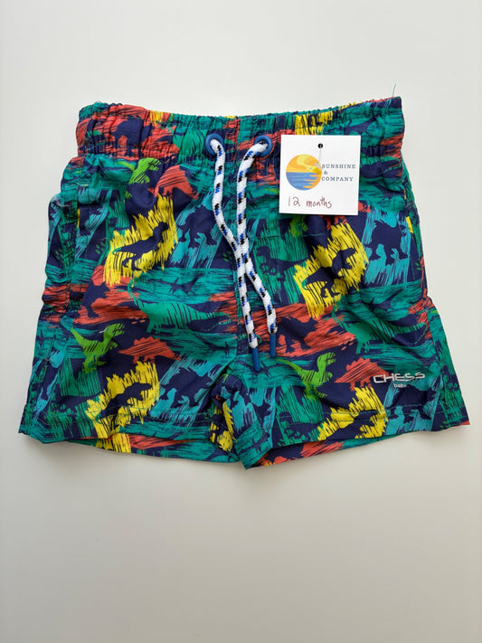 Chess Swimsuit - Multicolor Dinosaur Swim Trunks | size 12 Months